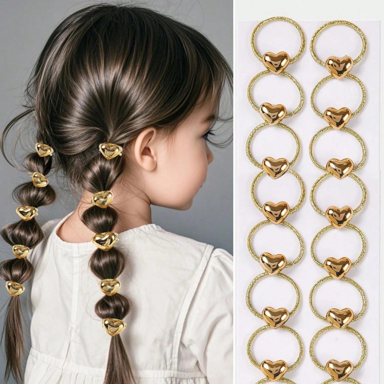 Wrap Ring Gold - 10 stuks gouden hartvormige haarringen set