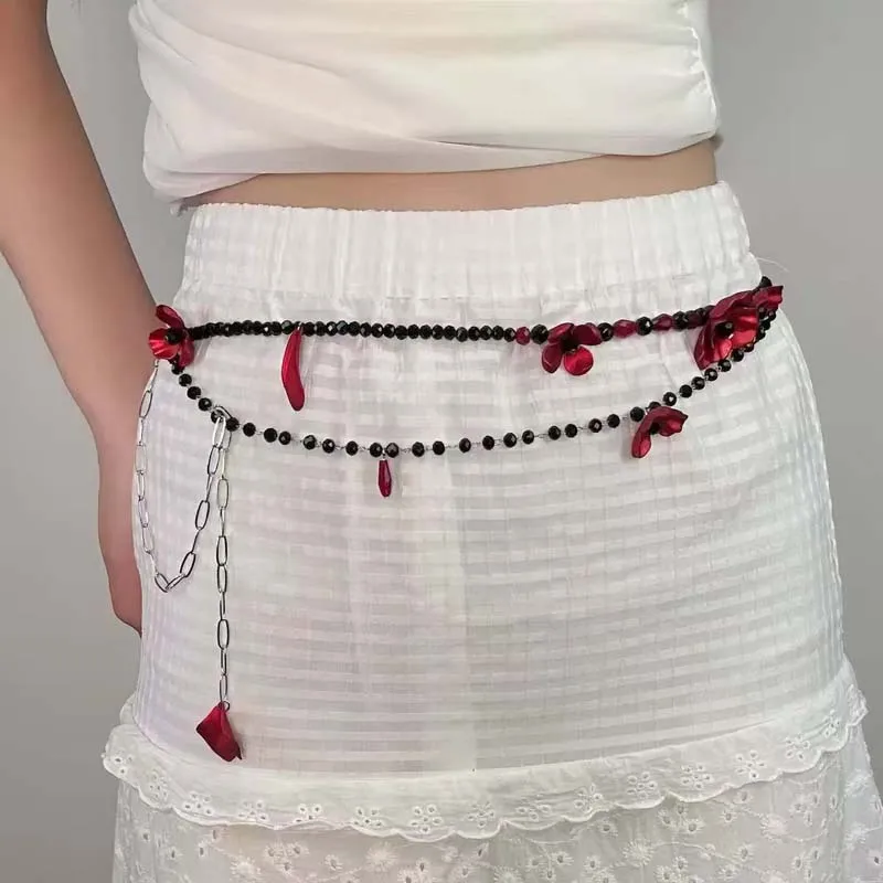 Women Jewelry Accessories For Black Dress - Vintage Rode Bloem Taille Ketting voor